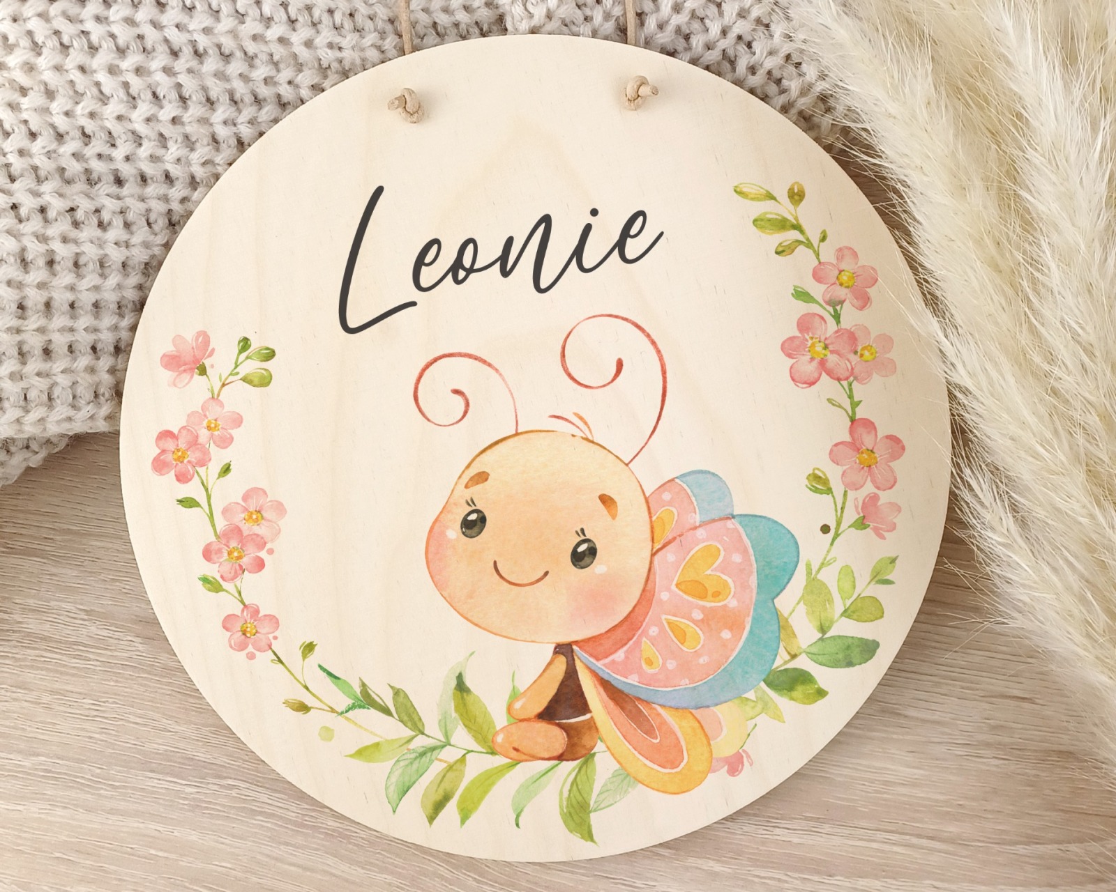Holzschild für Kinder mit Name personalisiert, Schmetterling