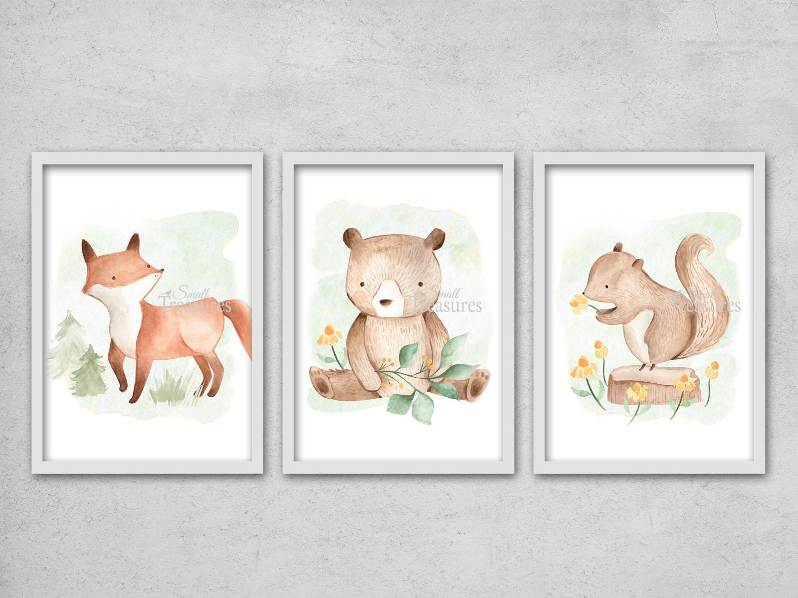 Kinderzimmer Bilder Print Kinderzimmerdeko 3er-Set Tiere Waldtiere Wandbild Kunstdruck 2