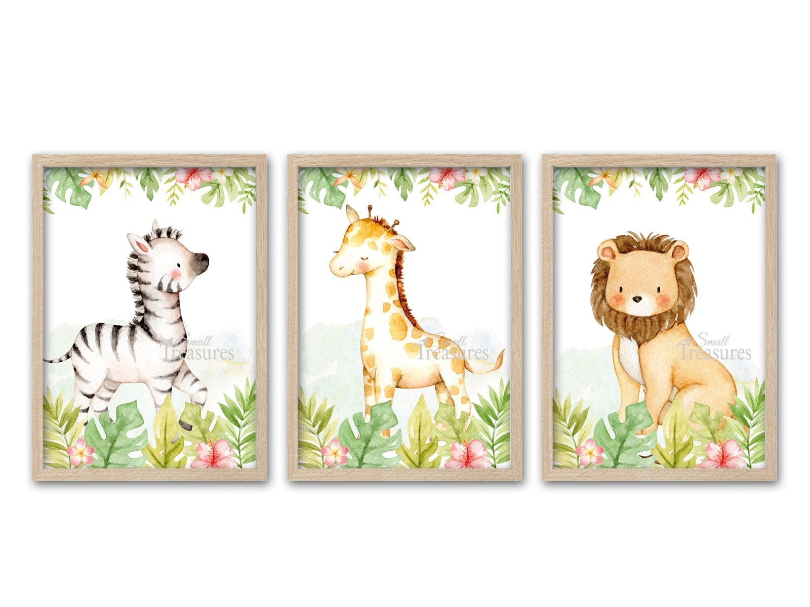 Kinderzimmer Bilder Print Kinderzimmerdeko 3er-Set Tiere Dschungel Wandbild Kunstdruck