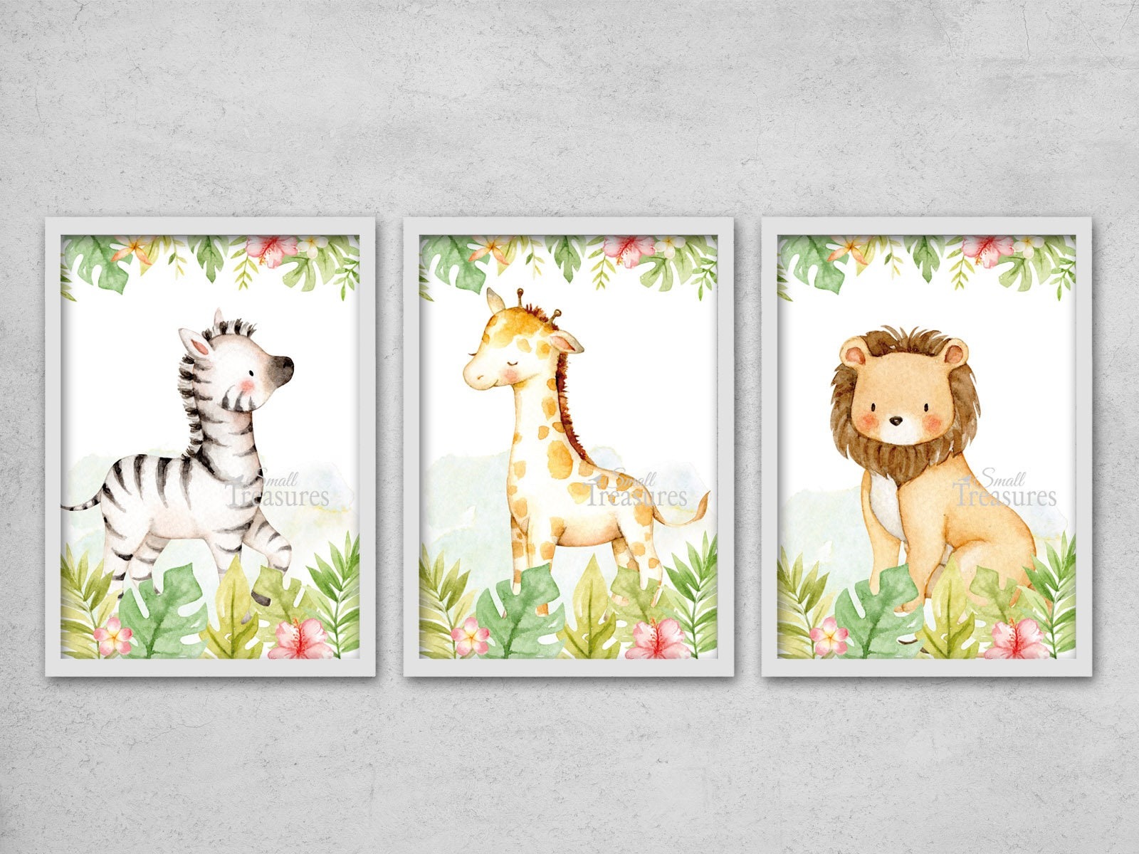 Kinderzimmer Bilder Print Kinderzimmerdeko 3er-Set Tiere Dschungel Wandbild Kunstdruck 2