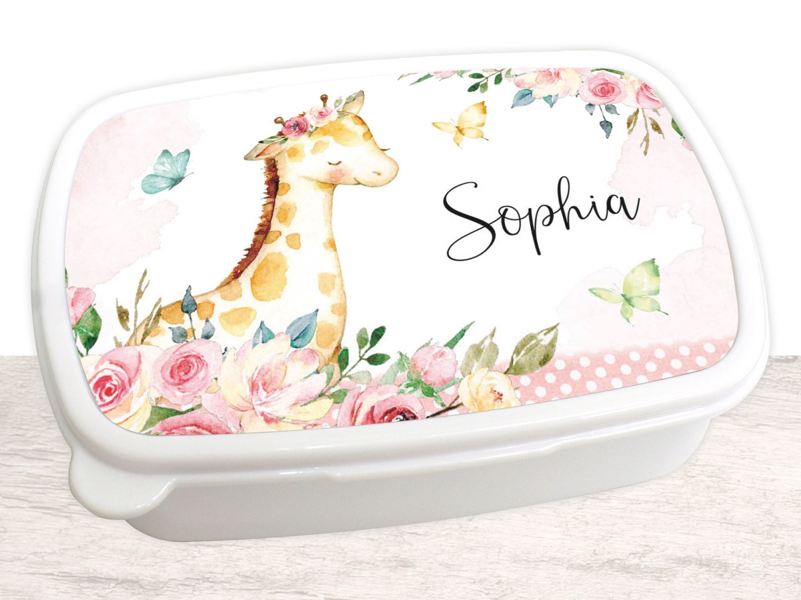 Brotdose Brotbox Lunchbox personalisiert Aquarell Giraffe Blumen 2