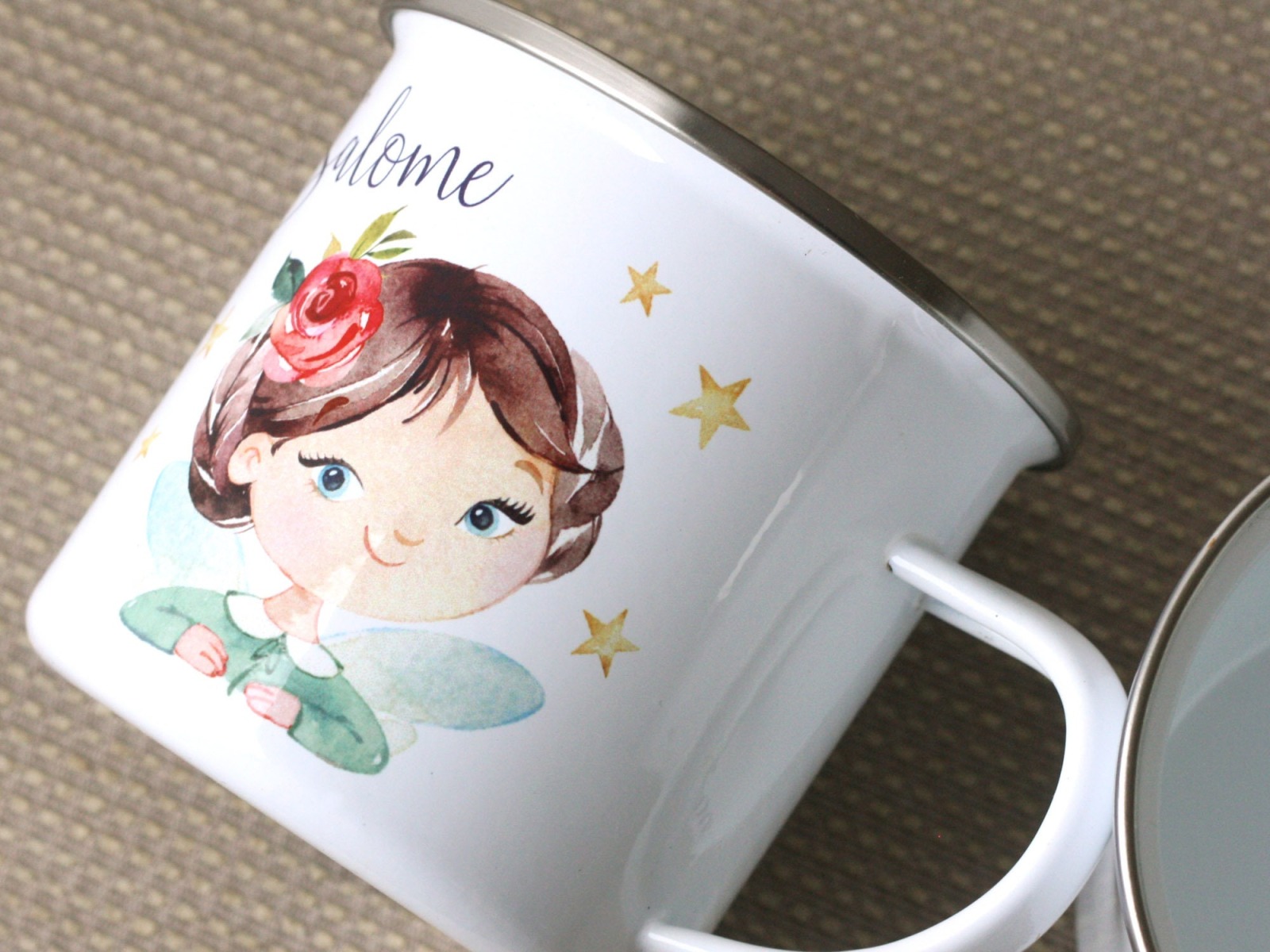 Tasse Kindertasse Emaille Kunststoff Keramik Becher personalisiert, Mädchen Fee 2