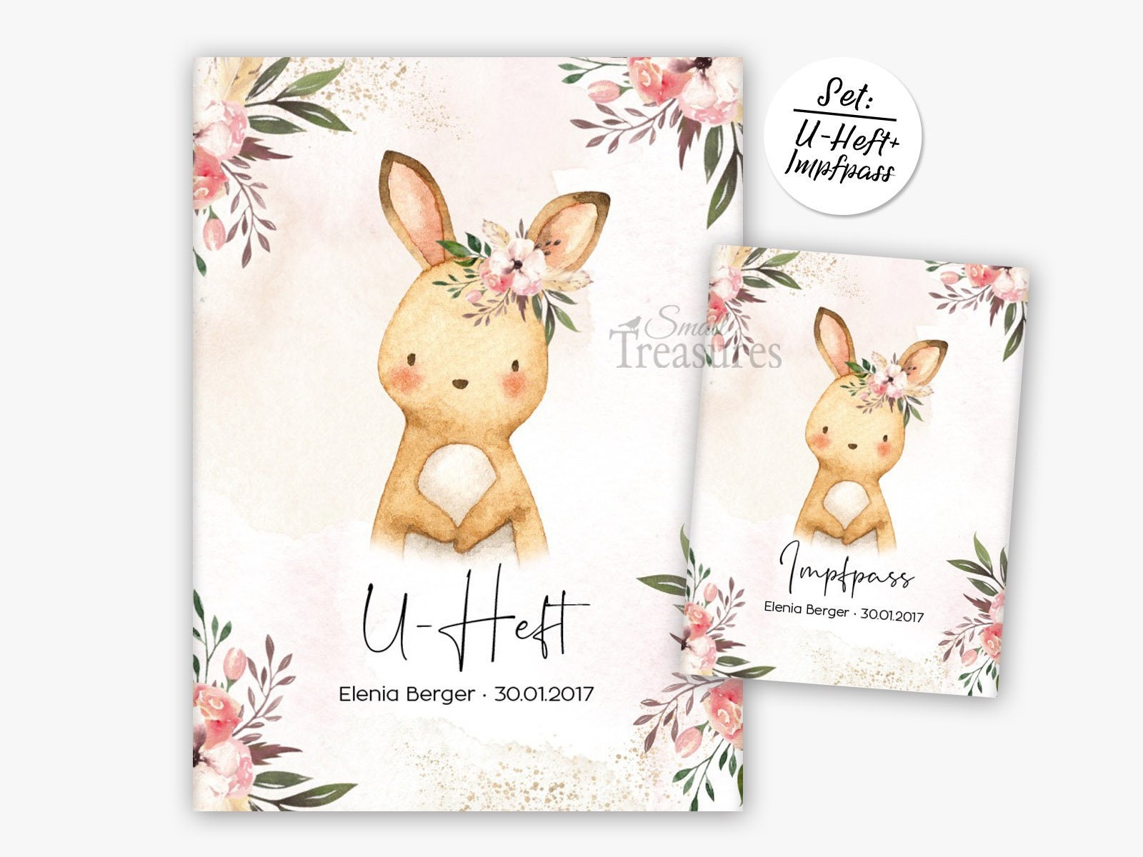 U-Heft und Impfpasshülle personalisiert Hase Blumen Mädchen