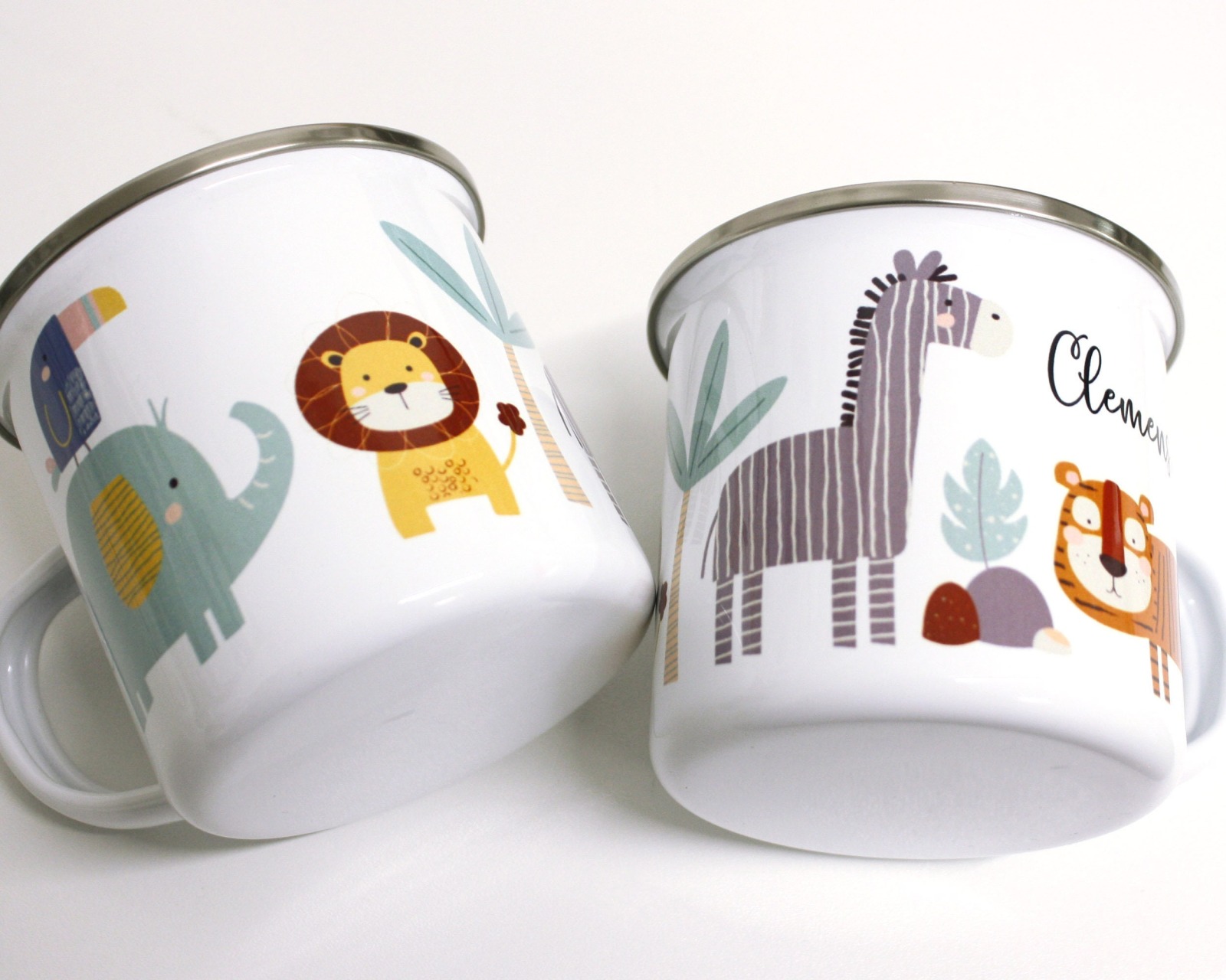 Tasse Kindertasse Emaille Kunststoff Keramik Becher personalisiert, skandinavisch Dschungel 6