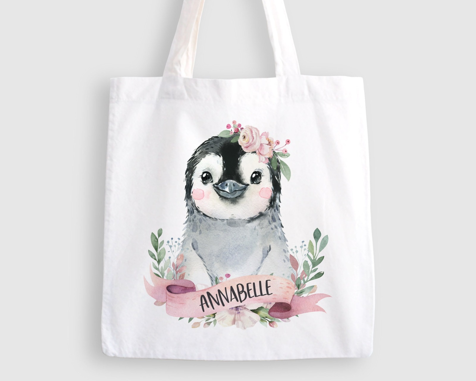 Stoffbeutel Tasche Stofftasche Kindergartentasche mit Name personalisiert Pinguin