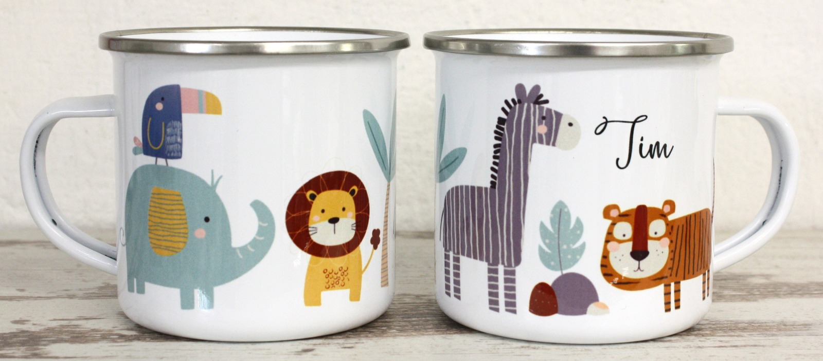 Tasse Kindertasse Emaille Kunststoff Keramik Becher personalisiert, skandinavisch Dschungel 9
