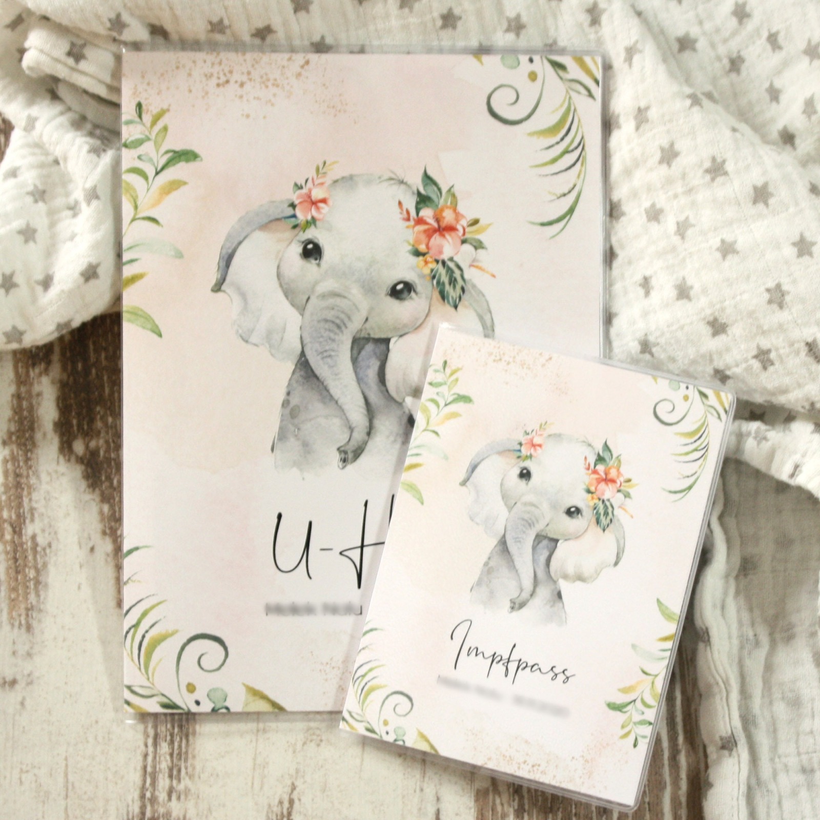 U-Heft und Impfpasshülle personalisiert Elefant Blumen Mädchen 2