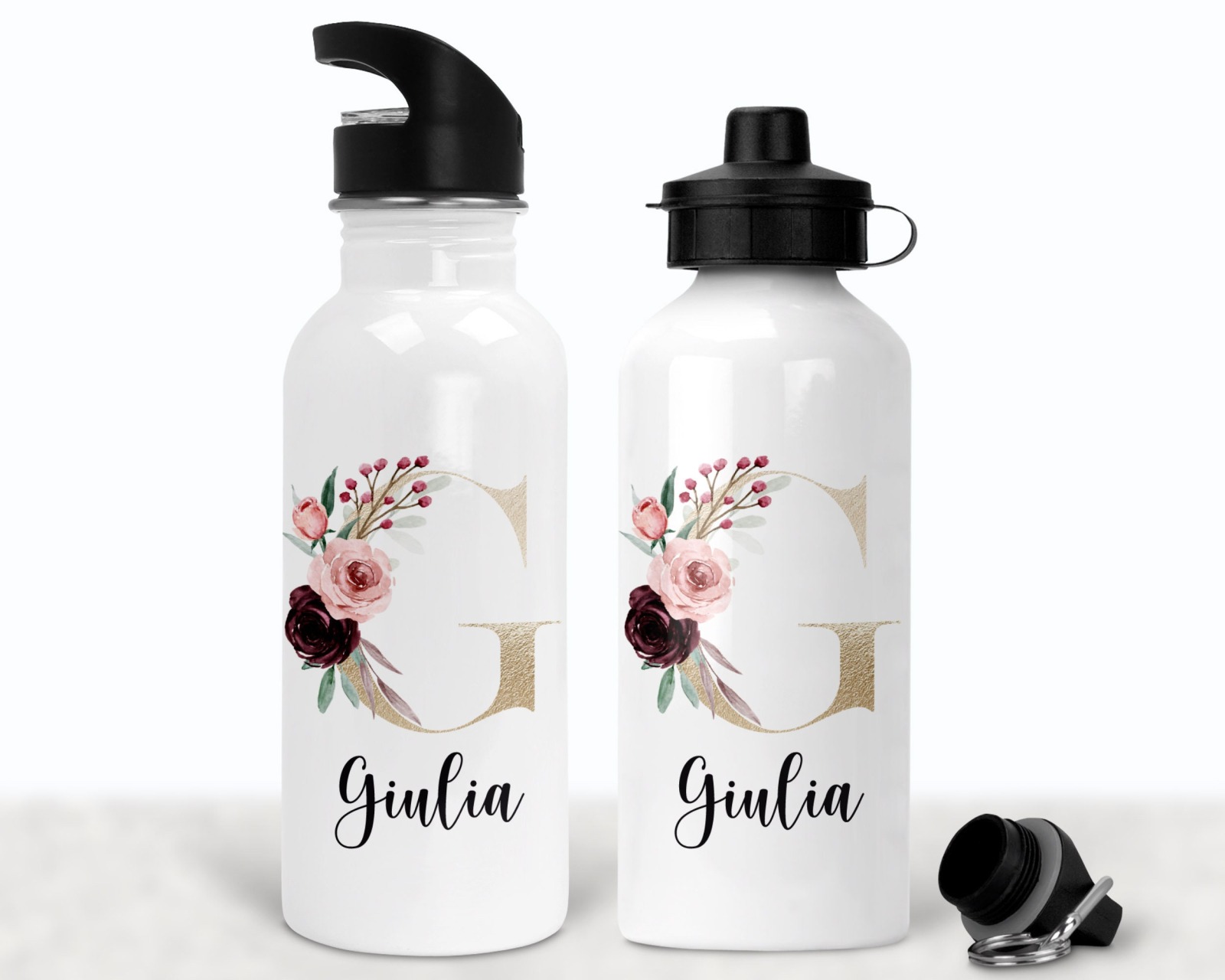 Flasche Trinkflasche personalisiert mit Name Buchstabe Blumen