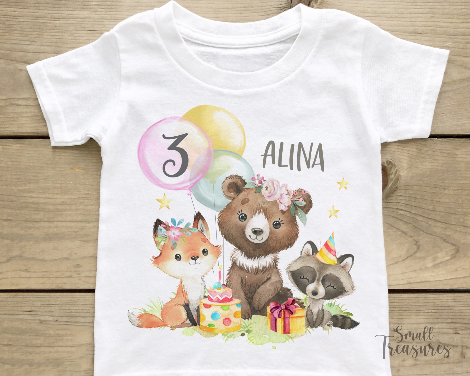 Geburtstagsshirt personalisiert Geburtstag Mädchen Waldtiere T-Shirt TShirt