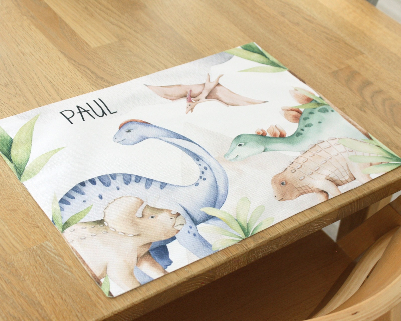 Tischset Platzset Textil mit Namen personalisiert Aquarell Dinosaurier 4