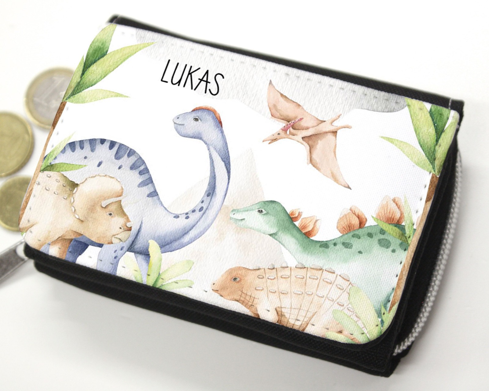 Kinder Geldbörse Portmonee personalisiert mit Name Dinos