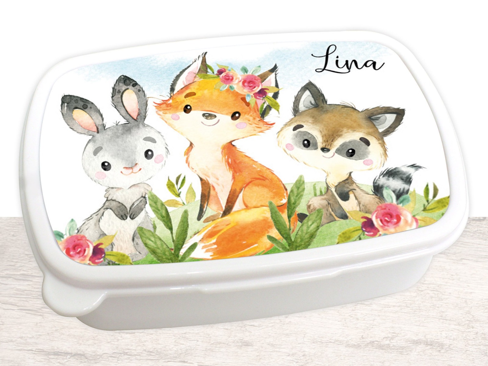 Brotdose Brotbox Lunchbox personalisiert Aquarell Waldtiere Fuchs Hase 5