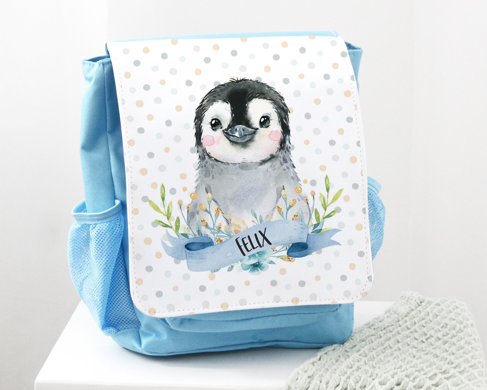 Kindergartentasche Kindergartenrucksack Farbwahl personalisiert Pinguin