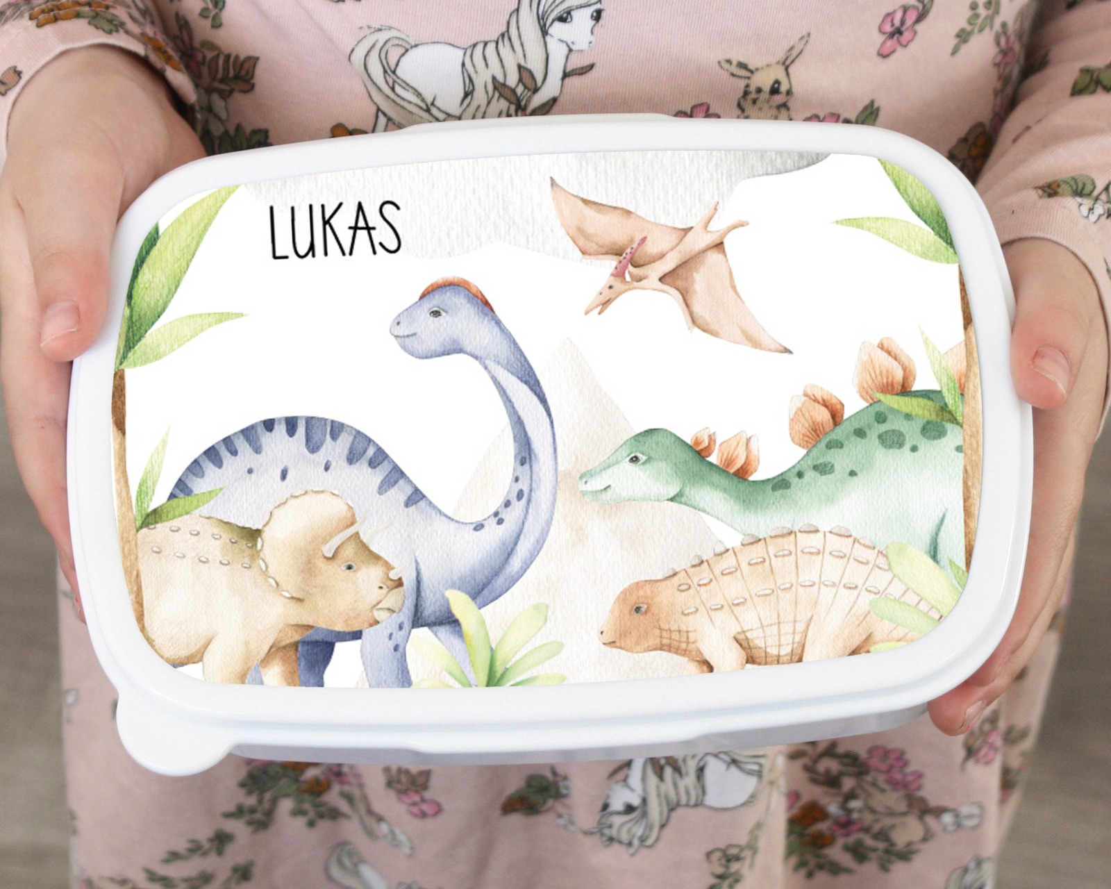 Brotdose Brotbox Lunchbox personalisiert Aquarell Dinosaurier
