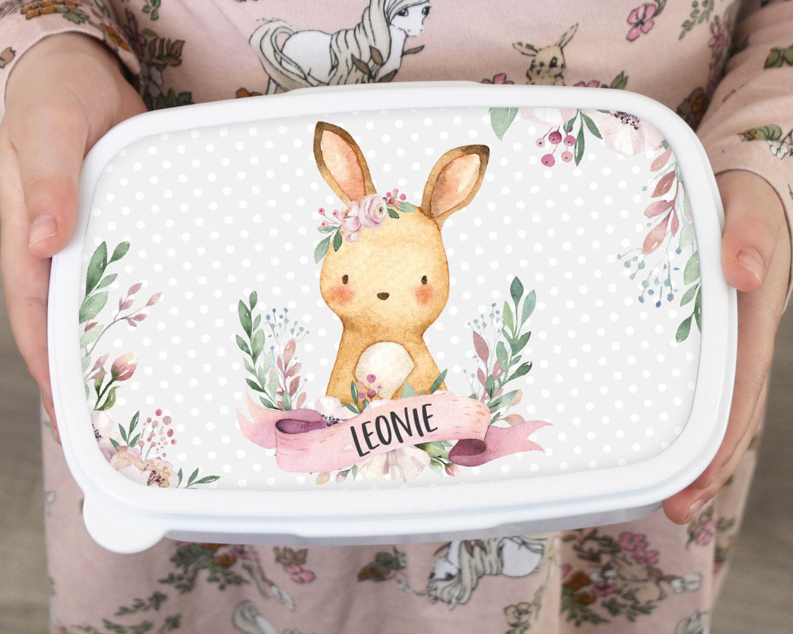 Brotdose Brotbox Lunchbox personalisiert Aquarell Hase Blumen