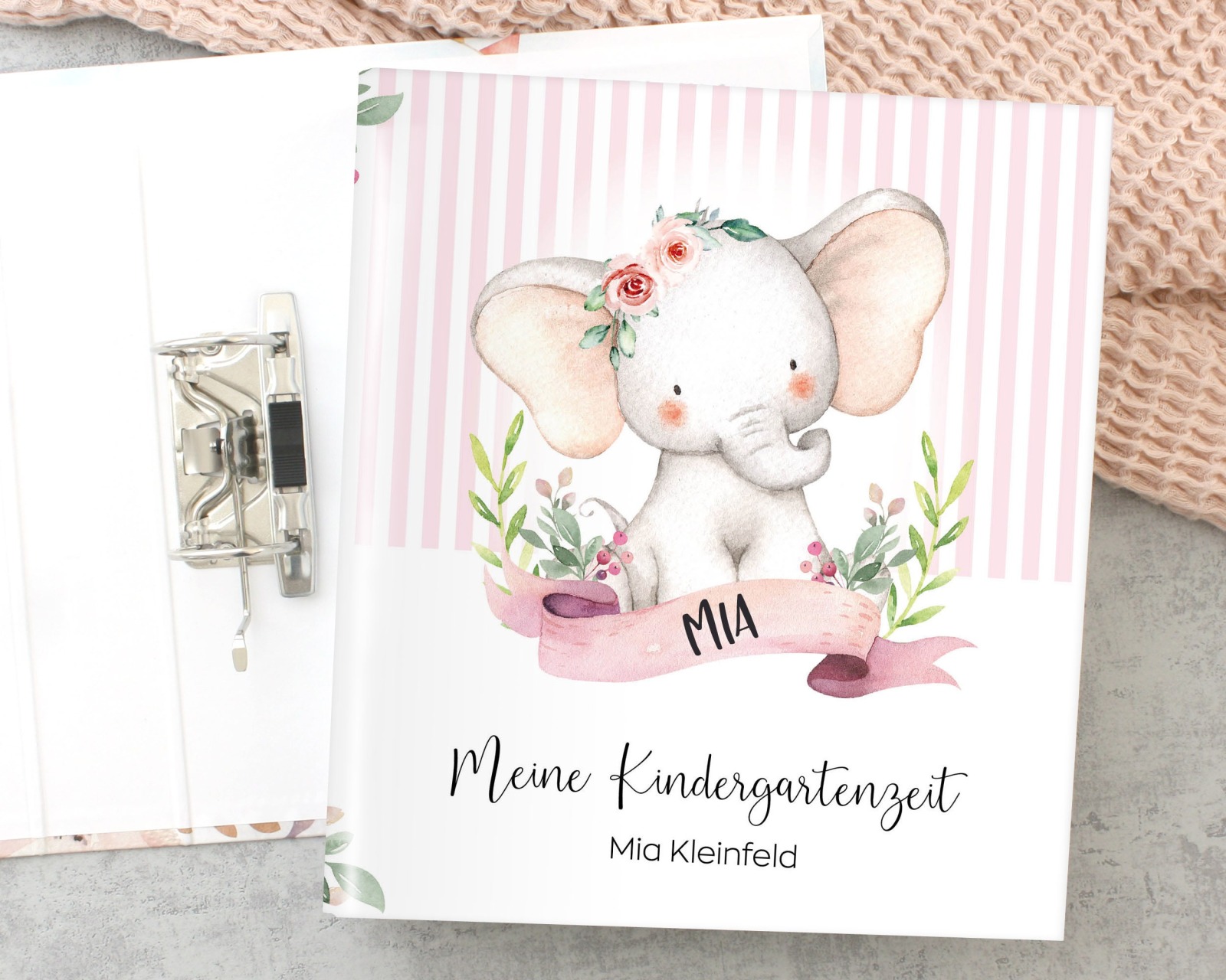 Ordner personalisiert Kindergartenordner Elefant rosa