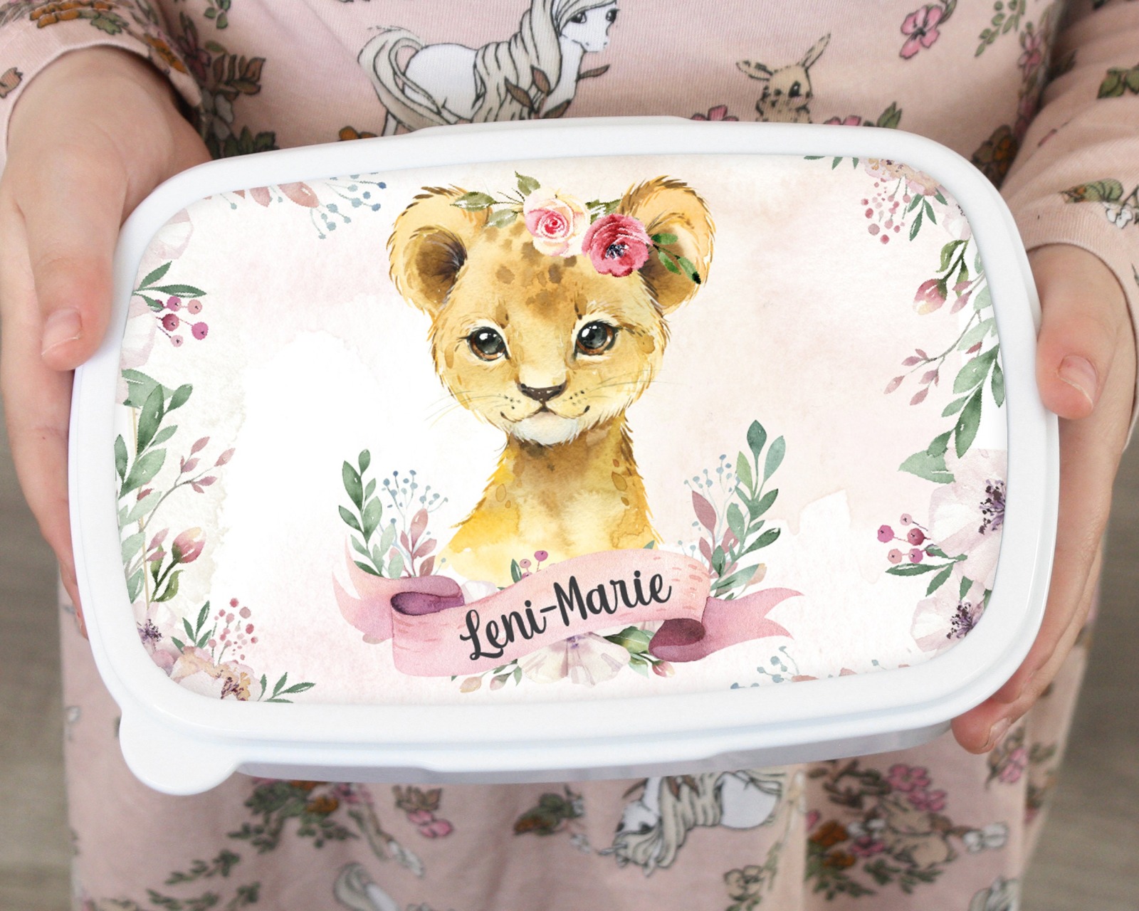 Brotdose Brotbox Lunchbox personalisiert Aquarell Löwenmädchen