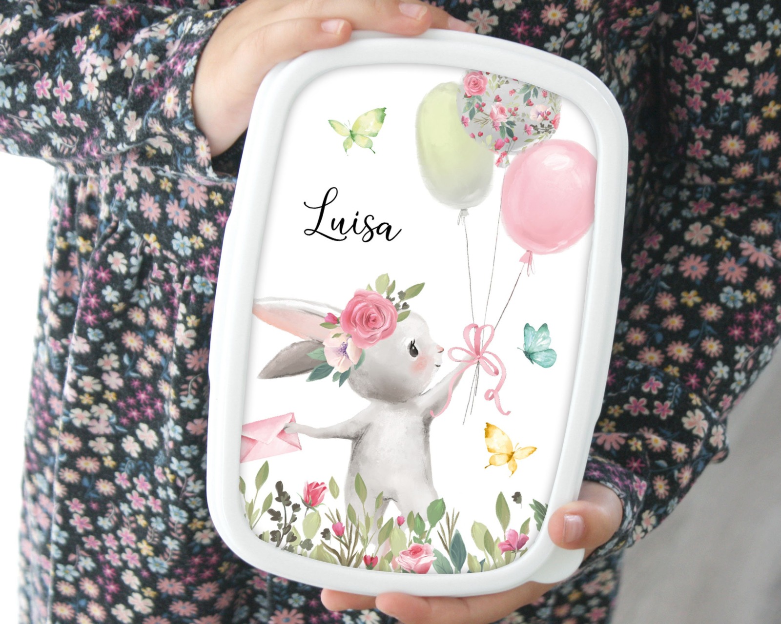 Brotdose Brotbox Lunchbox personalisiert, Hase Ballons