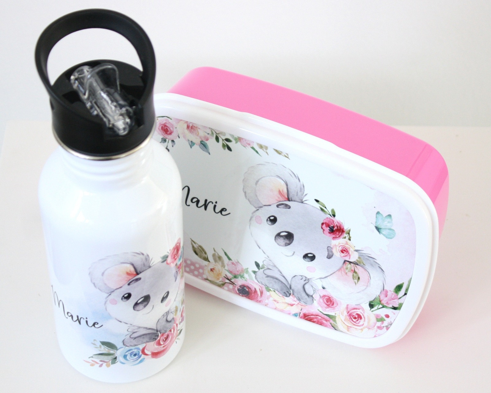 Brotdose Brotbox Lunchbox personalisiert Aquarell Koala Blumen 3
