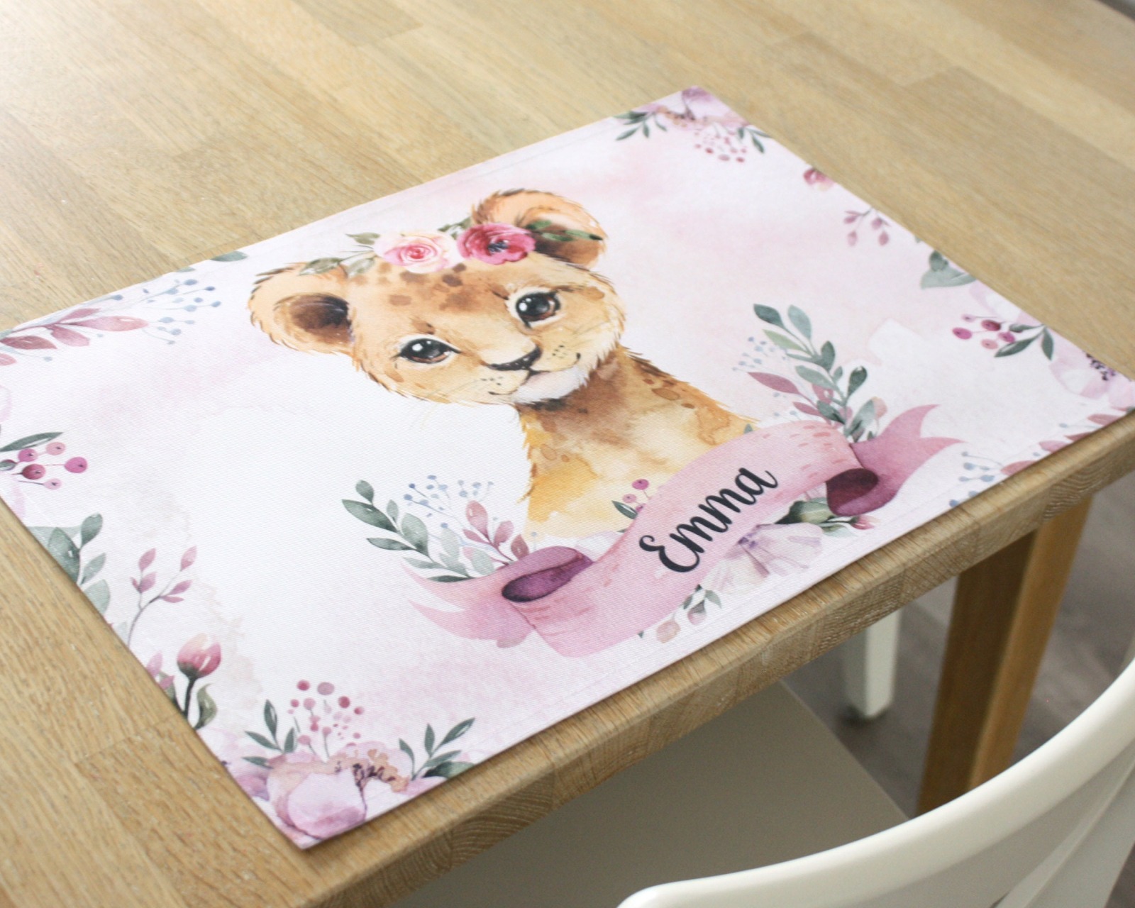 Tischset Platzset Textil mit Namen personalisiert Aquarell Löwenmädchen 2