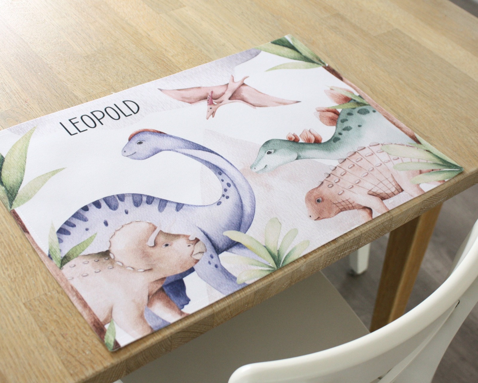 Tischset Platzset Textil mit Namen personalisiert Aquarell Dinosaurier 2