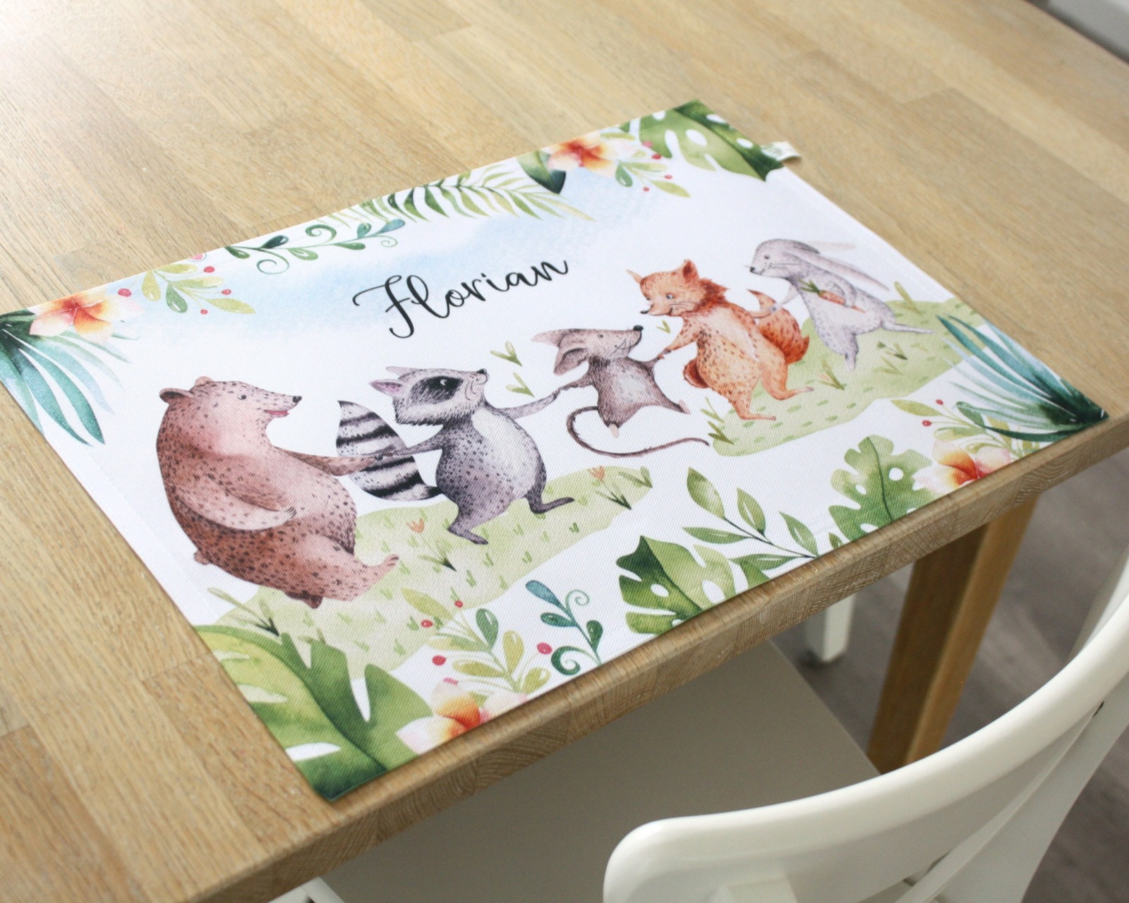 Tischset Platzset Textil mit Namen personalisiert Aquarell Dschungelfreunde 2
