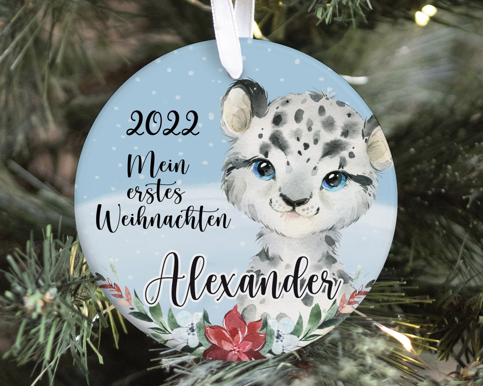 Anhänger Weihnachten personalisiert Weihnachtsanhänger erstes Weihnachten Leopard