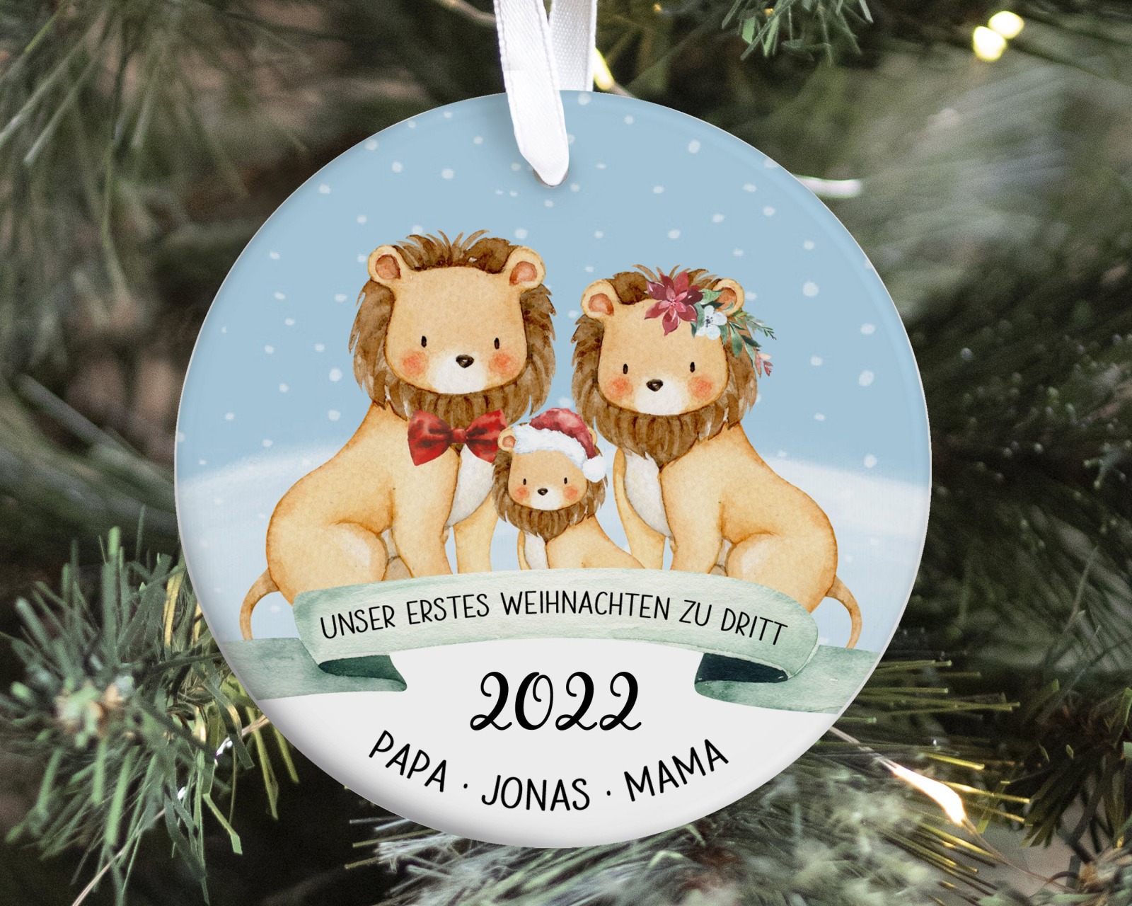 Anhänger Weihnachten personalisiert erstes Weihnachten Löwen Familie