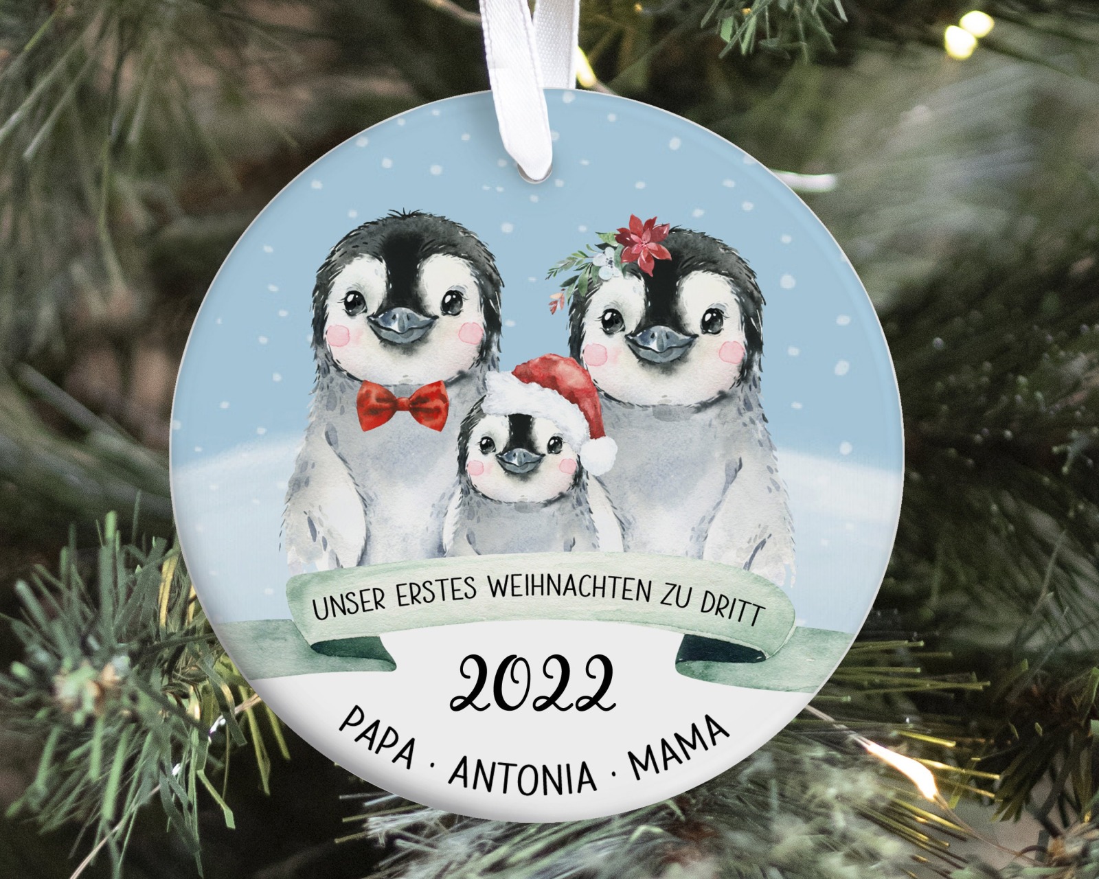 Anhänger Weihnachten personalisiert erstes Weihnachten Pinguine Familie