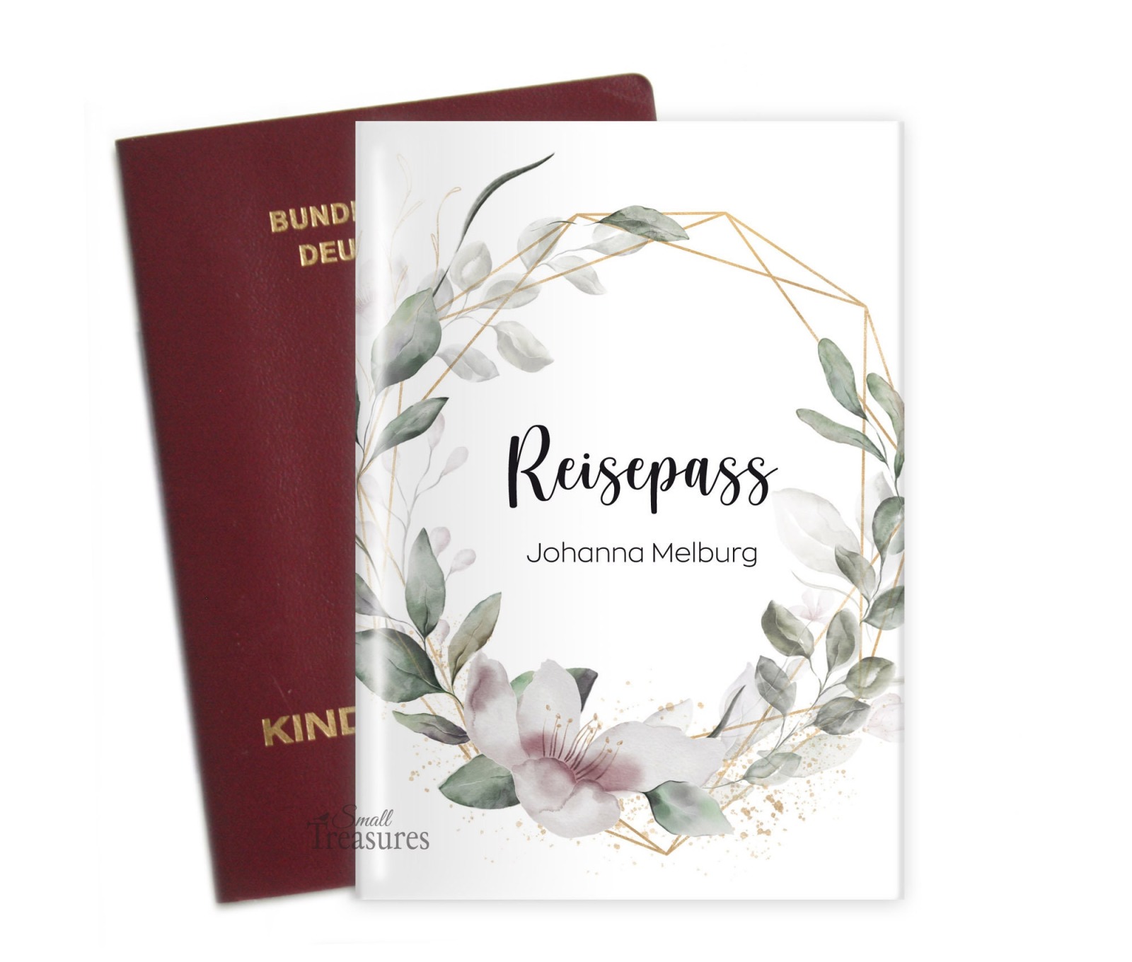 Reisepasshülle Reisepass personalisiert Blumen Eukalyptus