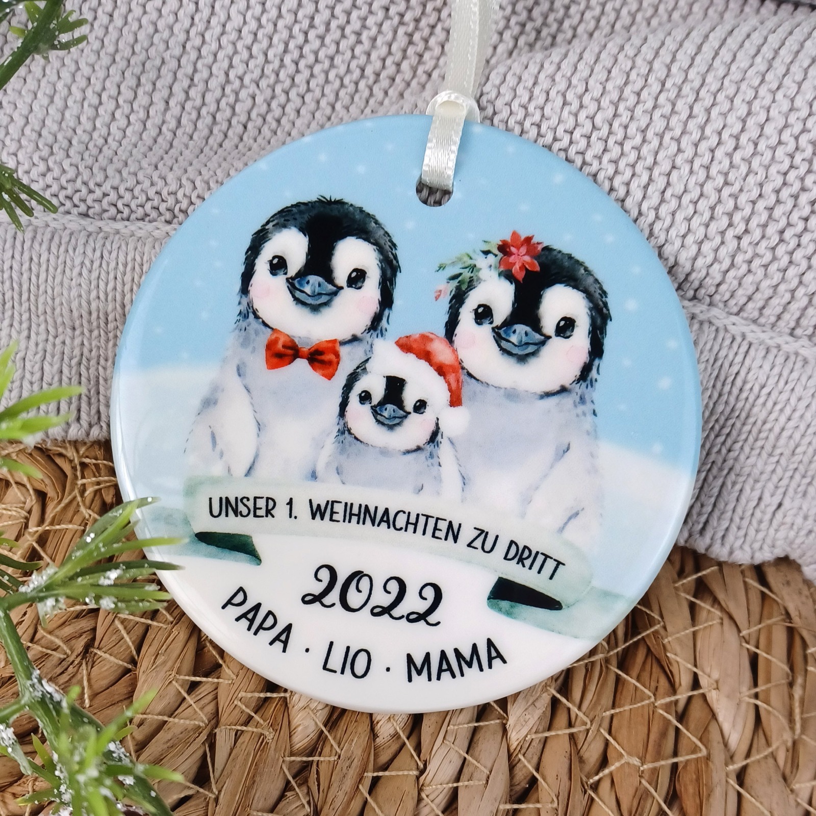 Anhänger Weihnachten personalisiert erstes Weihnachten Pinguine Familie 2