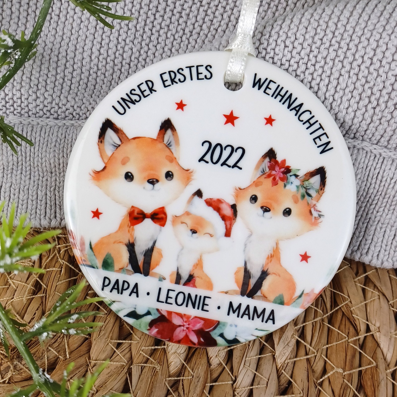 Anhänger Weihnachten personalisiert erstes Weihnachten Fuchs Familie 2