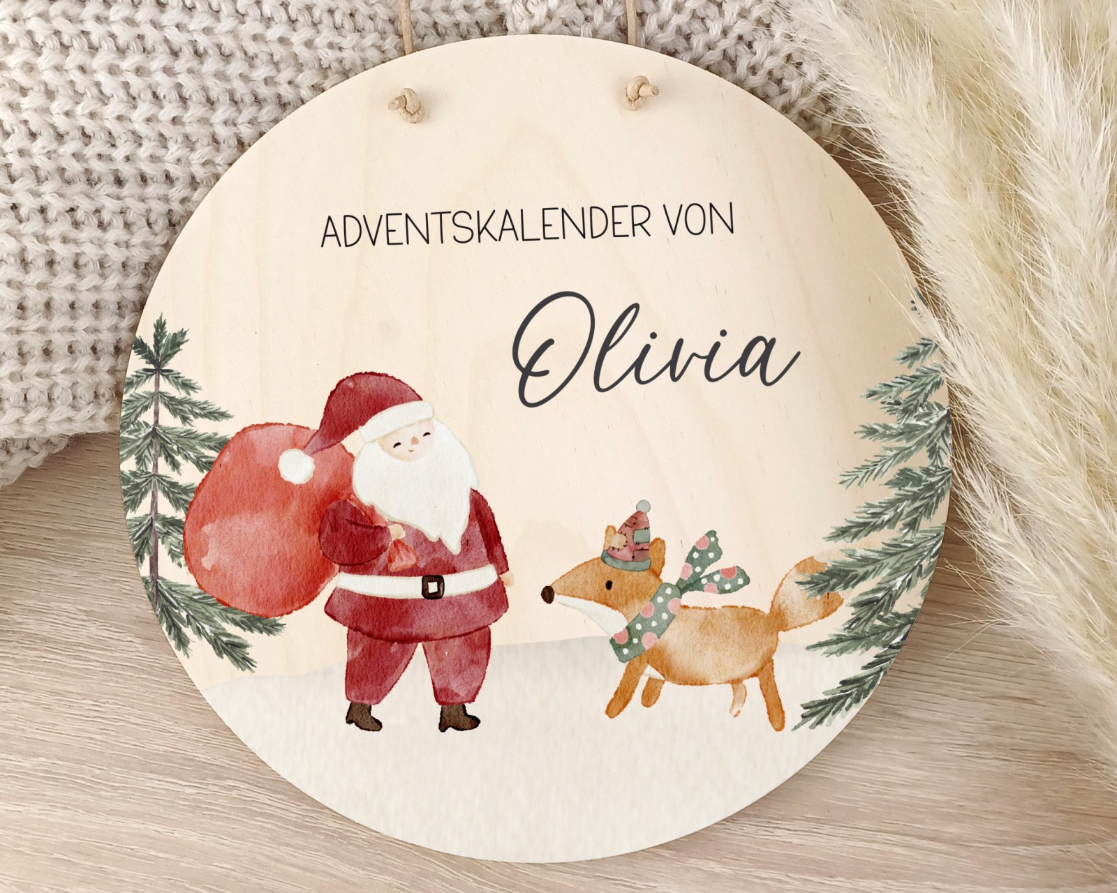 Holzschild Adventskalender, personalisiert Weihnachtsmann