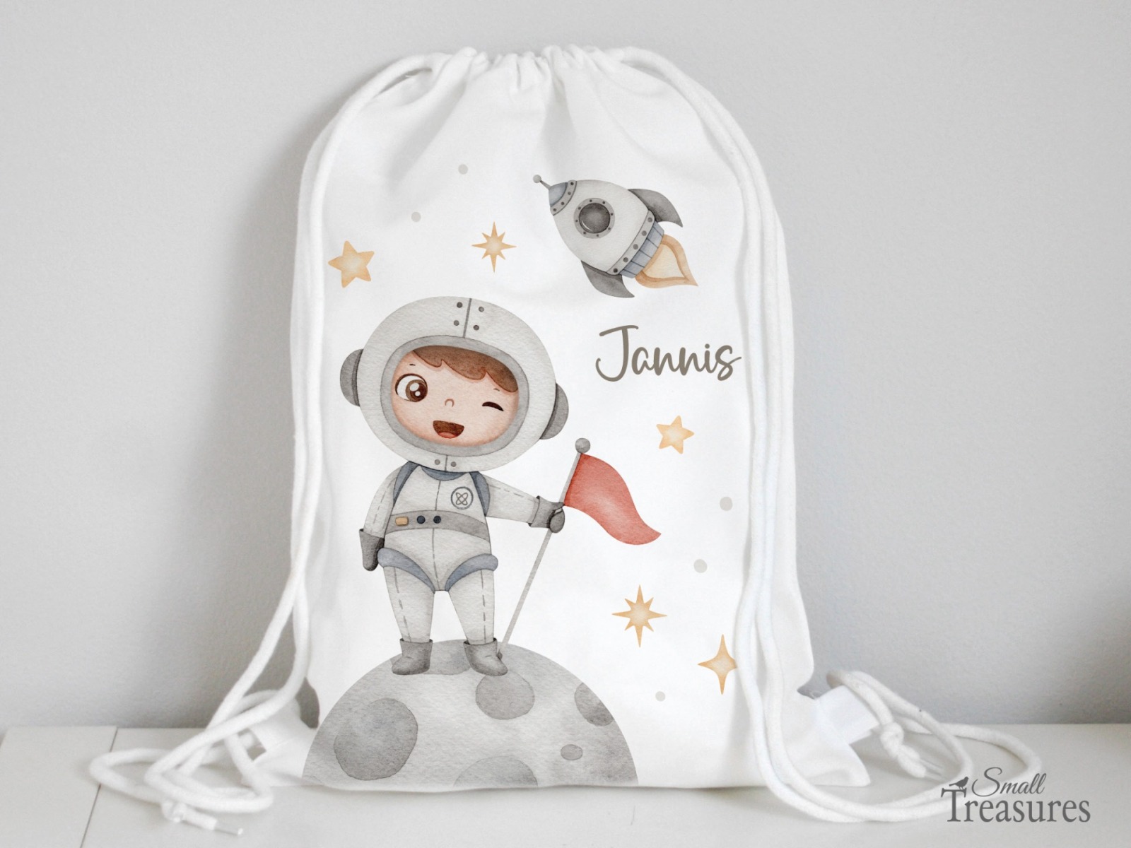 Stoffbeutel Turnbeutel Rucksack Kindergartentasche mit Name personalisiert Astronaut