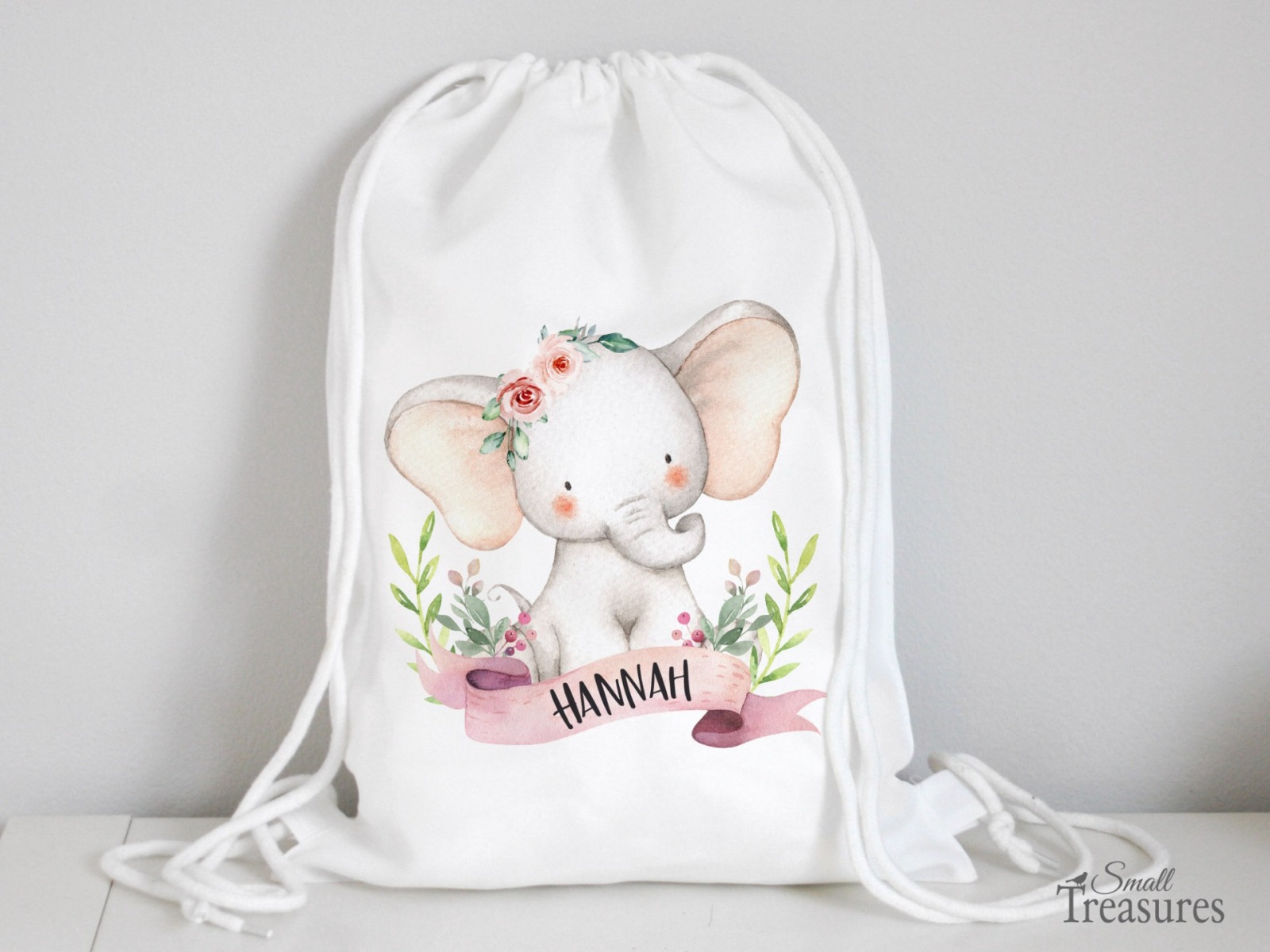 Stoffbeutel Turnbeutel Rucksack Kindergartentasche mit Name personalisiert Elefant rosa
