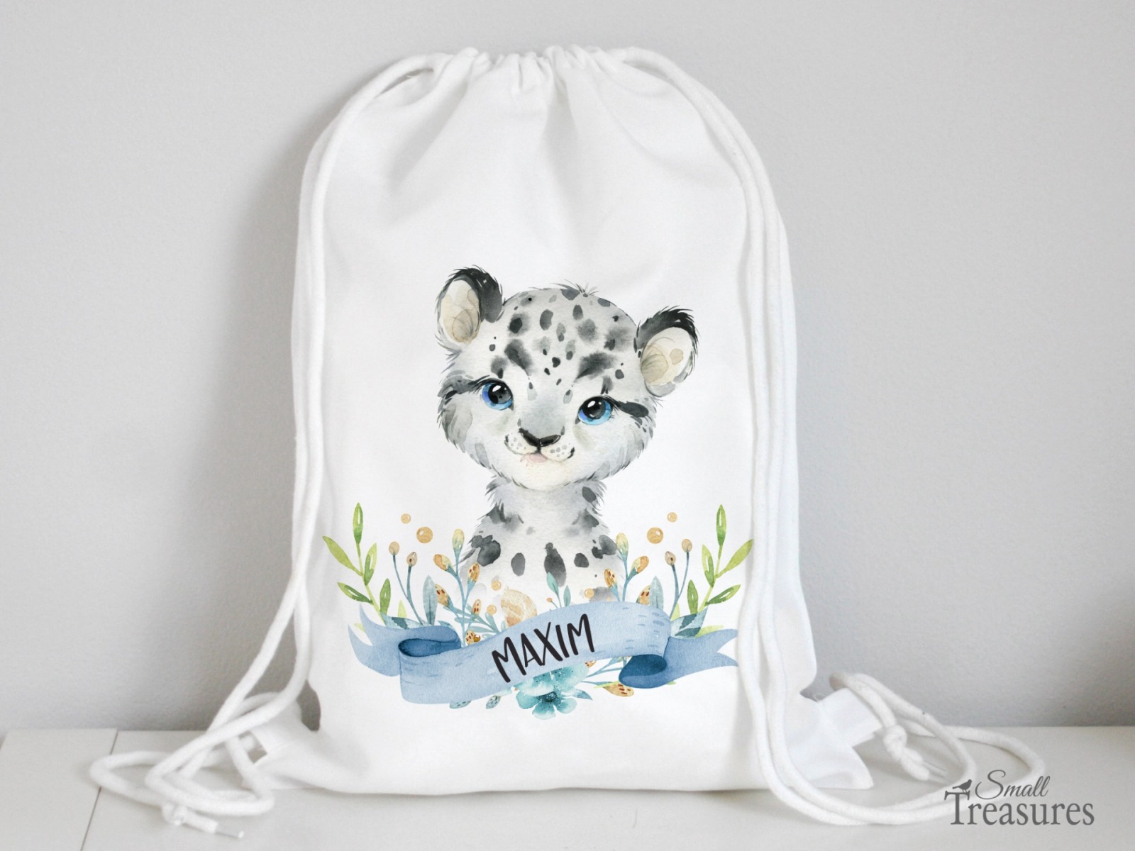 Stoffbeutel Turnbeutel Rucksack, Kindergartentasche mit Name personalisiert Leopard