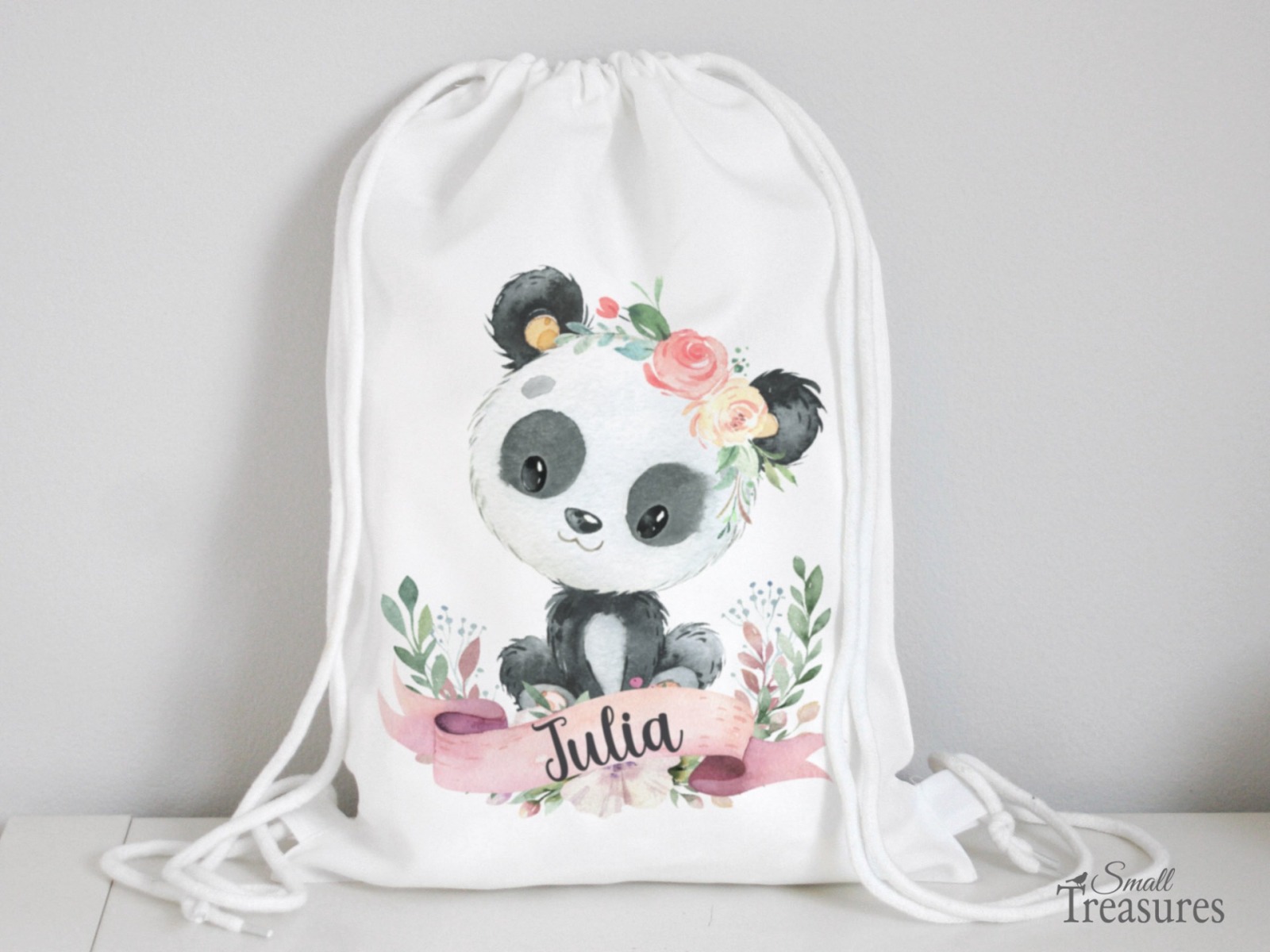 Stoffbeutel Turnbeutel Rucksack Kindergartentasche mit Name personalisiert Regenbogen Panda
