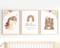 Kinderzimmer Bilder Set Tiere Boho personalisiert