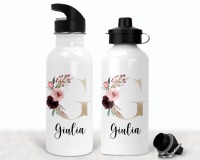 Flasche Trinkflasche personalisiert mit Name, Buchstabe Blumen