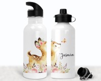 Flasche Trinkflasche personalisiert, Aquarell Reh Blumen 2