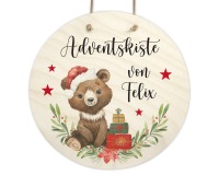 Holzschild Adventskiste Adventskalender, personalisiert Bär