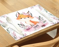 Tischset Platzset Textil mit Namen personalisiert, Aquarell Fuchs Blumen 2