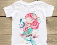 Geburtstagsshirt personalisiert, Geburtstag Mädchen Meerjungfrau T-Shirt TShirt