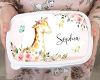 Brotdose Brotbox Lunchbox personalisiert, Aquarell Giraffe Blumen