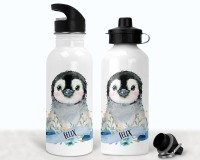 Flasche Trinkflasche personalisiert, Pinguin blau