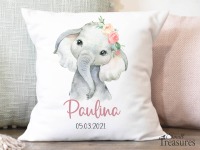 Kissen Bezug Namenskissen Geburt Geschenk personalisiert Elefant