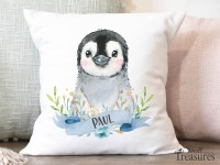 Kissen Bezug Namenskissen Geburt Geschenk personalisiert Pinguin 2