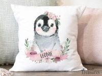 Kissen Bezug Namenskissen Geburt Geschenk personalisiert Pinguin Mädchen 2