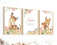 Kinderzimmer Bilder Set Reh Eichhörnchen personalisiert 2