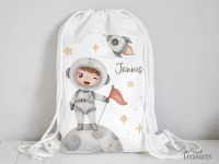 Stoffbeutel Turnbeutel Rucksack, Kindergartentasche mit Name personalisiert Astronaut